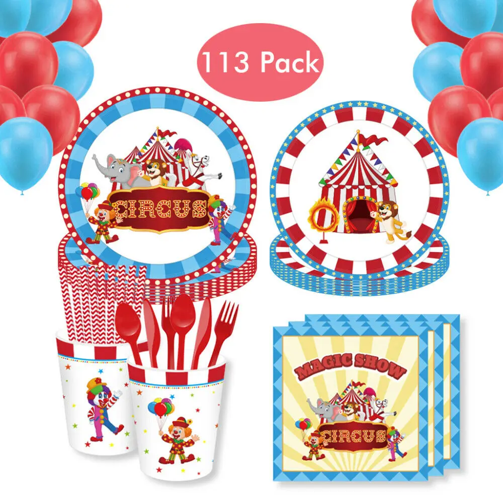 113Pcs Circus theme Birthday Party Decoration Set Animal Party Tableware And Balloons Plates Party Supplies Home decorations
113Pcs Circus theme Birthday Party Decoration Set Animal Party Tableware And Balloons Plates Party Supplies Home decorations