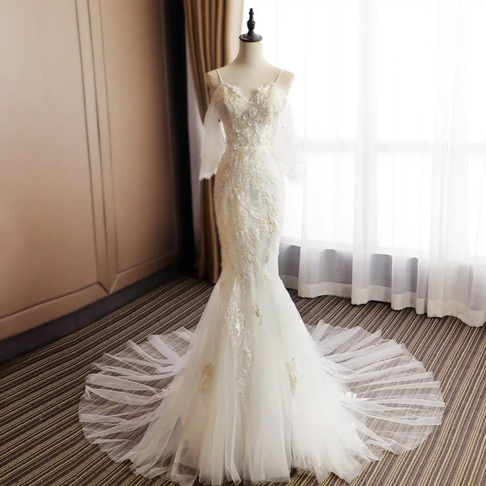 2021New Arrival Spaghetti Straps Elegant Mermaid Wedding Dress Pearls Appliques Vestido de Novia Sirena Zipper Back Bridal Gown
2021New Arrival Spaghetti Straps Elegant Mermaid Wedding Dress Pearls Appliques Vestido de Novia Sirena Zipper Back Bridal Gown