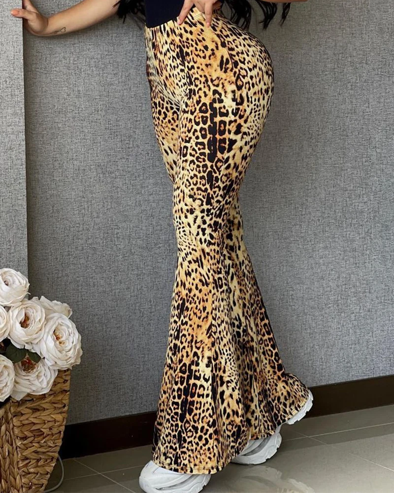 Women Leopard Printing Flare Pants High Waist Full Length Vintage Pants For Summer
Women Leopard Printing Flare Pants High Waist Full Length Vintage Pants For Summer