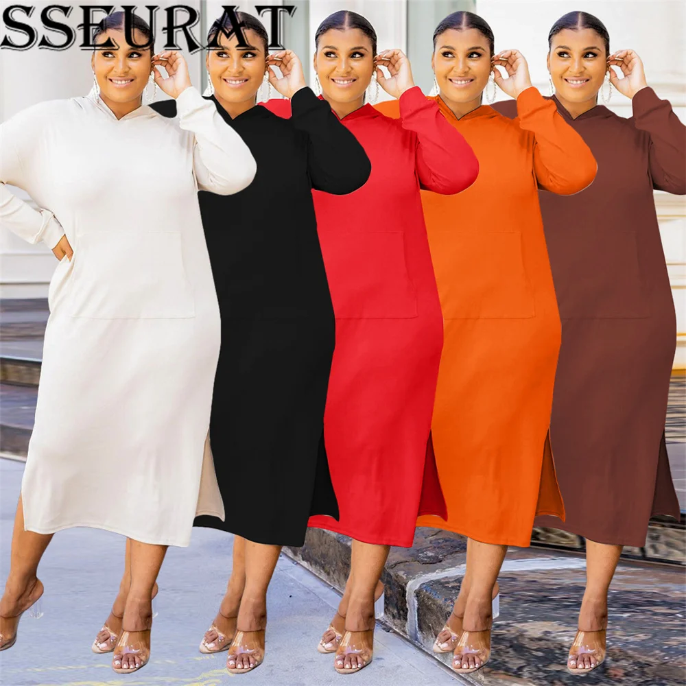 Женское платье-свитшот с длинным рукавом и разрезом сбоку 
Женское платье-свитшот с длинным рукавом и разрезом сбоку