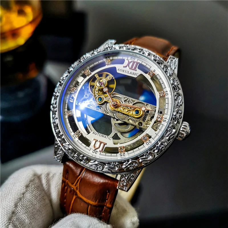 

AOKULASIC Automatic Men's Mechanical Watches Self Winding Hollow Skeleton Watch Men Waterproof Luminous Relojes Para Hombres