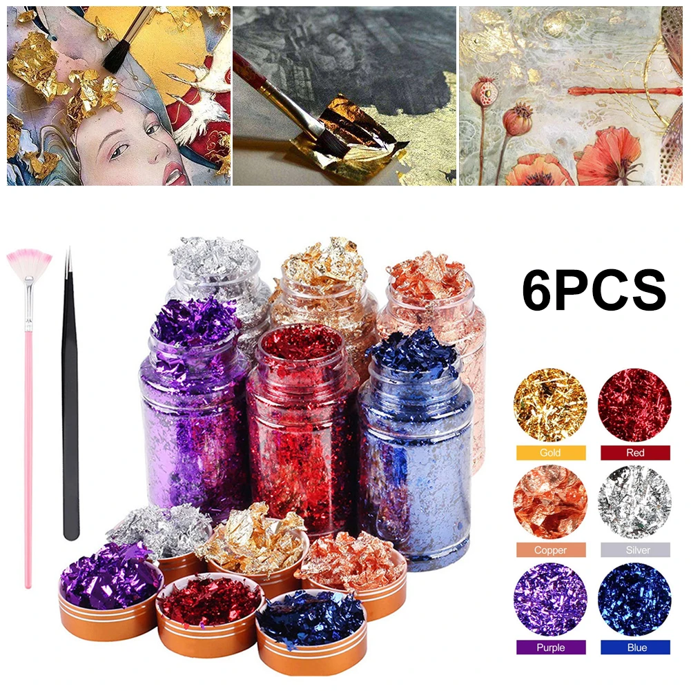 6 Bottles Gold Leaf Flakes Gold Silver Confetti DIY Tools Nail Art Painting Material Decorating Foil Paper Party Supplies
6 Bottles Gold Leaf Flakes Gold Silver Confetti DIY Tools Nail Art Painting Material Decorating Foil Paper Party Supplies