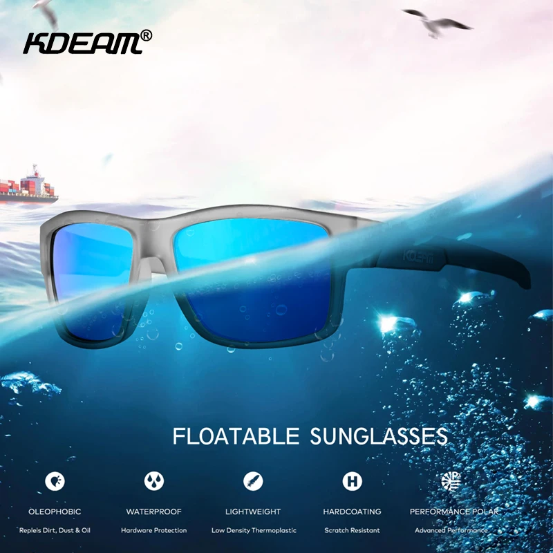 

KDEAM Design Innovation Floatable Sunglasses Men Square Sports Glasses Polarized UV400 Surfing Boating Sunglass Float KD7077