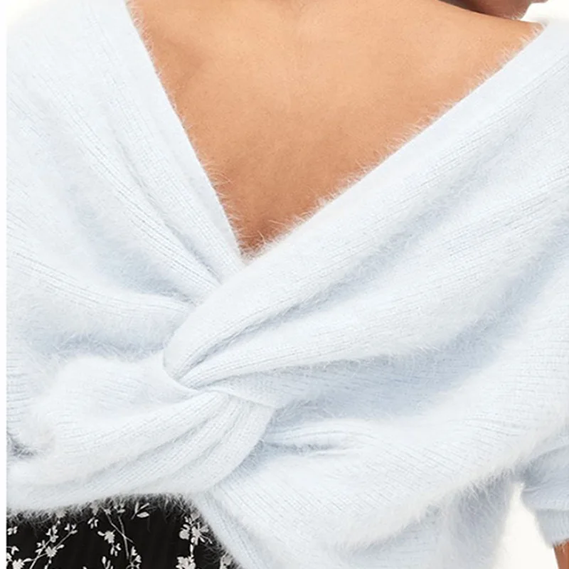 Women's Elegant Sweater Back V Neck Criss Cross Backless Round Neck Long Sleeve Fashion Loose Knitted Pullovers Streetwear Top
Women's Elegant Sweater Back V Neck Criss Cross Backless Round Neck Long Sleeve Fashion Loose Knitted Pullovers Streetwear Top