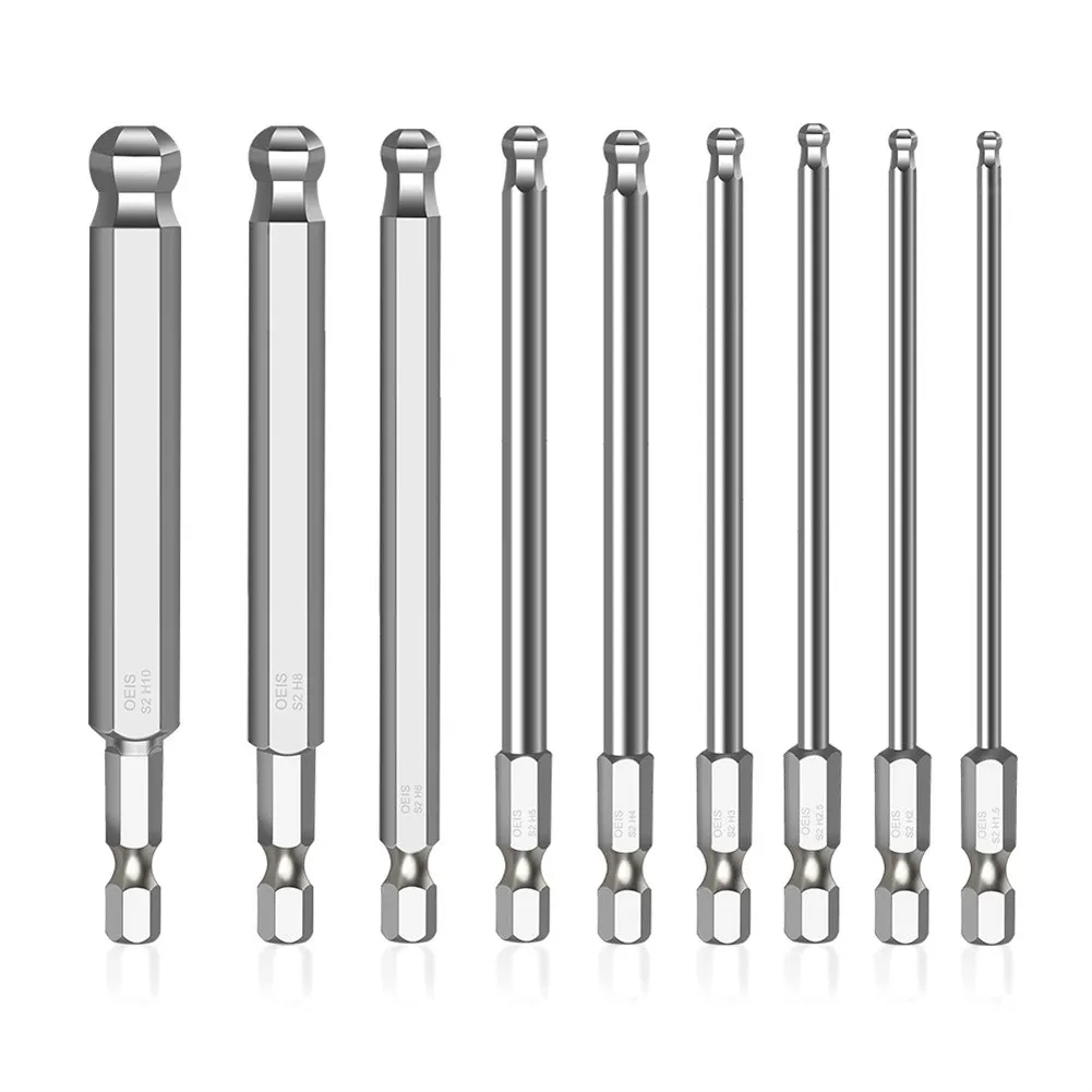 9pcs Ball End Hex Screwdriver Bits Set Metric Allen 100mm Ball Head Driver Bit Kit 6.35mm H10/H8/H6/H5/H4/H3/H2.5/H2/ H1.5
9pcs Ball End Hex Screwdriver Bits Set Metric Allen 100mm Ball Head Driver Bit Kit 6.35mm H10/H8/H6/H5/H4/H3/H2.5/H2/ H1.5