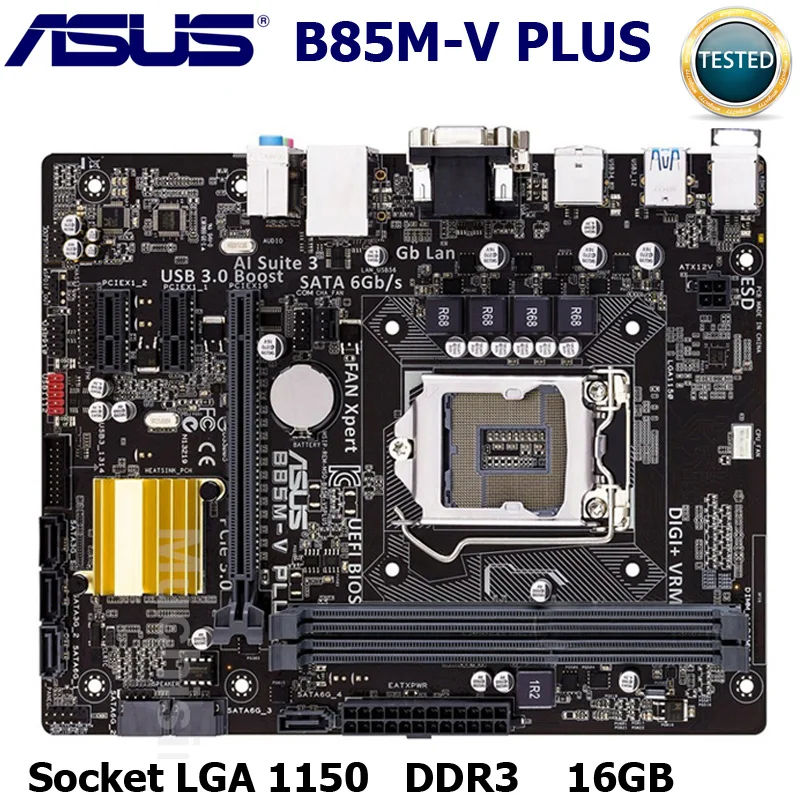 Фото LGA 1150 ASUS B85M V PLUS оригинальный использоваться материнская плата DDR3 32 Гб PCI E 3 0 Intel B85 i7
