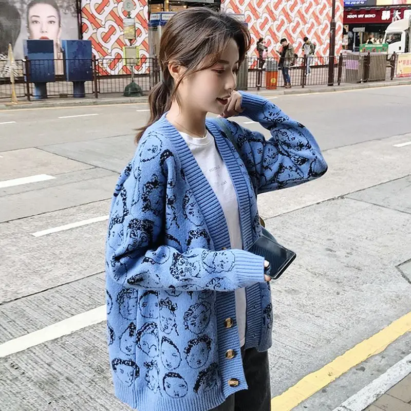 2019 Autumn Loose Women's Cardigan Cartoon Printing Thick Warm Cardigan Jacket Fashion Women's V-neck Cardigan Sweater
2019 Autumn Loose Women's Cardigan Cartoon Printing Thick Warm Cardigan Jacket Fashion Women's V-neck Cardigan Sweater