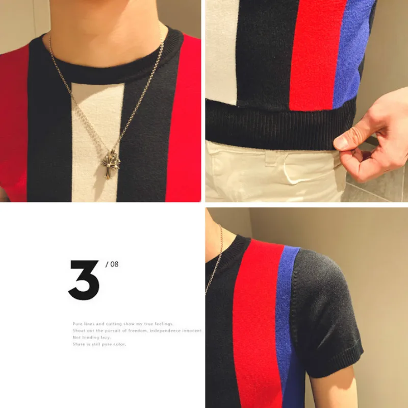 Shirt Stripe T Men Short Sleeve Fashion O-neck T Shirts Streetwear Knitting Blouse Tops 2021 Summer Korean Slim Male Clothing
Shirt Stripe T Men Short Sleeve Fashion O-neck T Shirts Streetwear Knitting Blouse Tops 2021 Summer Korean Slim Male Clothing