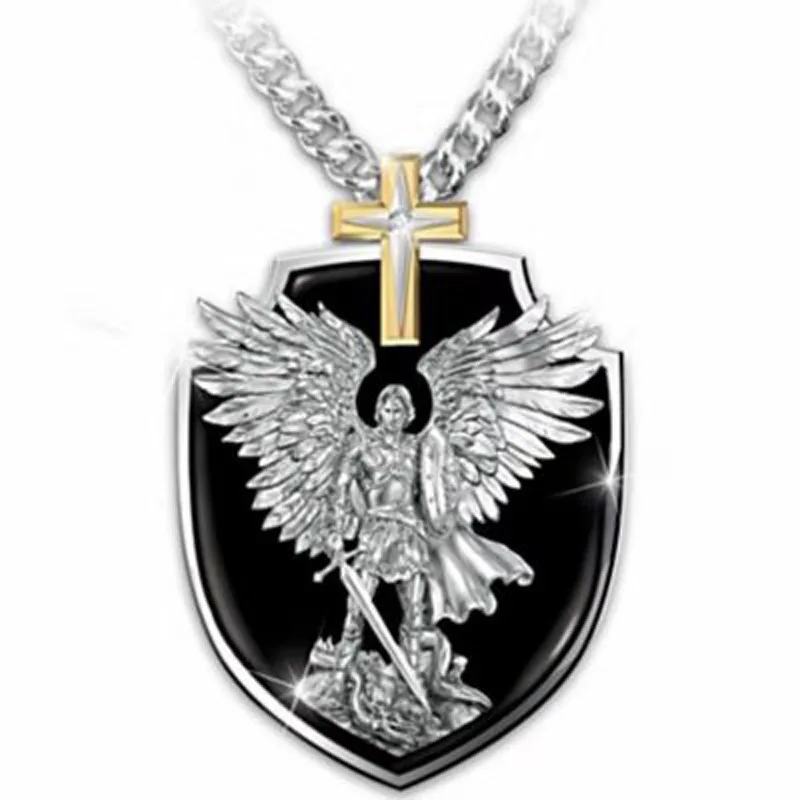 Personality Cross Male Card Lettering Pendant Vintage Knight Wing Shield Pendant Necklace Mens Hip Hop Jewelry Chain Necklace
Personality Cross Male Card Lettering Pendant Vintage Knight Wing Shield Pendant Necklace Mens Hip Hop Jewelry Chain Necklace