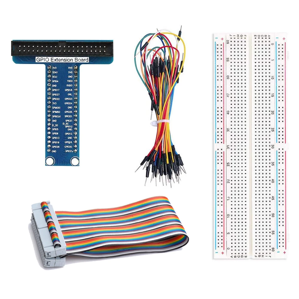 

Raspberry Pi GPIO Expansion Board + 830 Points Solderless Breadboard + 40Pin GPIO Ribbon Cable + 65pcs Jumper Wire For Pi 4B 3B