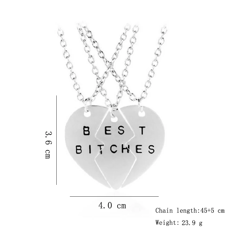 Мода комплект из 3 предметов брелков Best Bitches кулон разбитое сердце шить Цепочки и