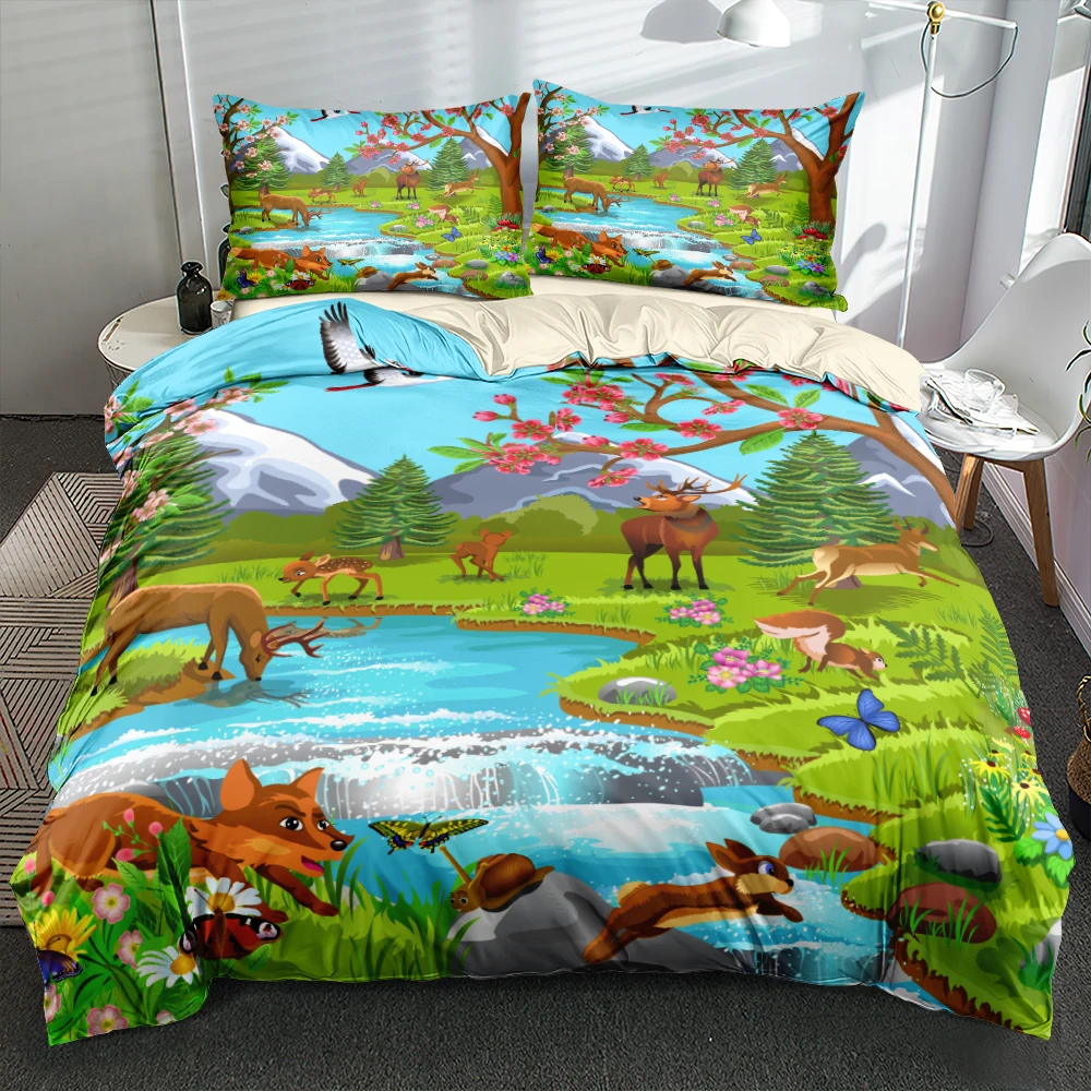 Cute Cartoon Animal Pattern Comforter Cover Set Fox Elk Grassland Quilt Cover Pillowcases Single Double Queen King Sizes Bed Set
Cute Cartoon Animal Pattern Comforter Cover Set Fox Elk Grassland Quilt Cover Pillowcases Single Double Queen King Sizes Bed Set