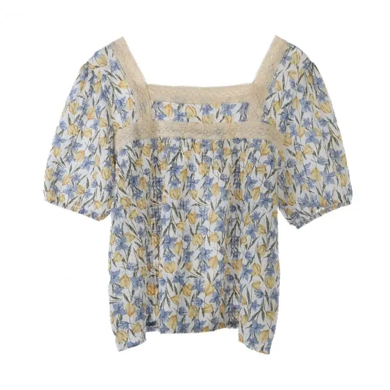 Women Square Neck Chiffon Short Sleeve Casual Shirt Blouse Fashion Floral Printed Shirt Bottom Lace Blouse For Women Summer
Women Square Neck Chiffon Short Sleeve Casual Shirt Blouse Fashion Floral Printed Shirt Bottom Lace Blouse For Women Summer