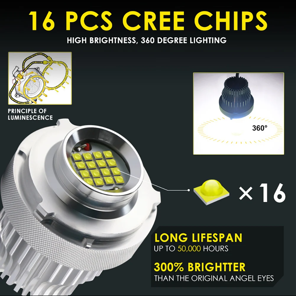 2PC Headlights Bulb CREE LED Halo Ring Angel Eye Bulb 80W 6000K 4800LM Decoding for BMW E60LCI car headlight 50000 hours
2PC Headlights Bulb CREE LED Halo Ring Angel Eye Bulb 80W 6000K 4800LM Decoding for BMW E60LCI car headlight 50000 hours