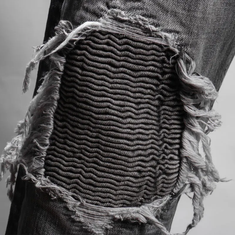 Fashion Streetwear Men Jeans Black Gray Slim Fit Destroyed Ripped Jeans Men Patchwork Punk Pants Brand Designer Hip Hop Jeans
Fashion Streetwear Men Jeans Black Gray Slim Fit Destroyed Ripped Jeans Men Patchwork Punk Pants Brand Designer Hip Hop Jeans