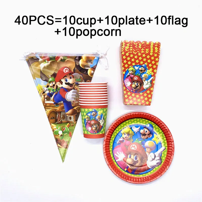 40pcs Super bros party supplies decoration set super boys napkins box popcorn cup plate flags disposable tableware set for kids
40pcs Super bros party supplies decoration set super boys napkins box popcorn cup plate flags disposable tableware set for kids