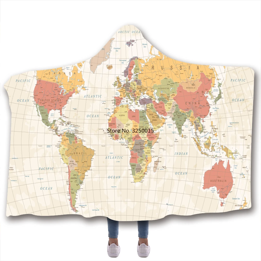 World Map Print Hooded Blanket Fleece Blankets And Throws Blankets For Beds Double Layered Velvet Wearable Soft Blanket
World Map Print Hooded Blanket Fleece Blankets And Throws Blankets For Beds Double Layered Velvet Wearable Soft Blanket