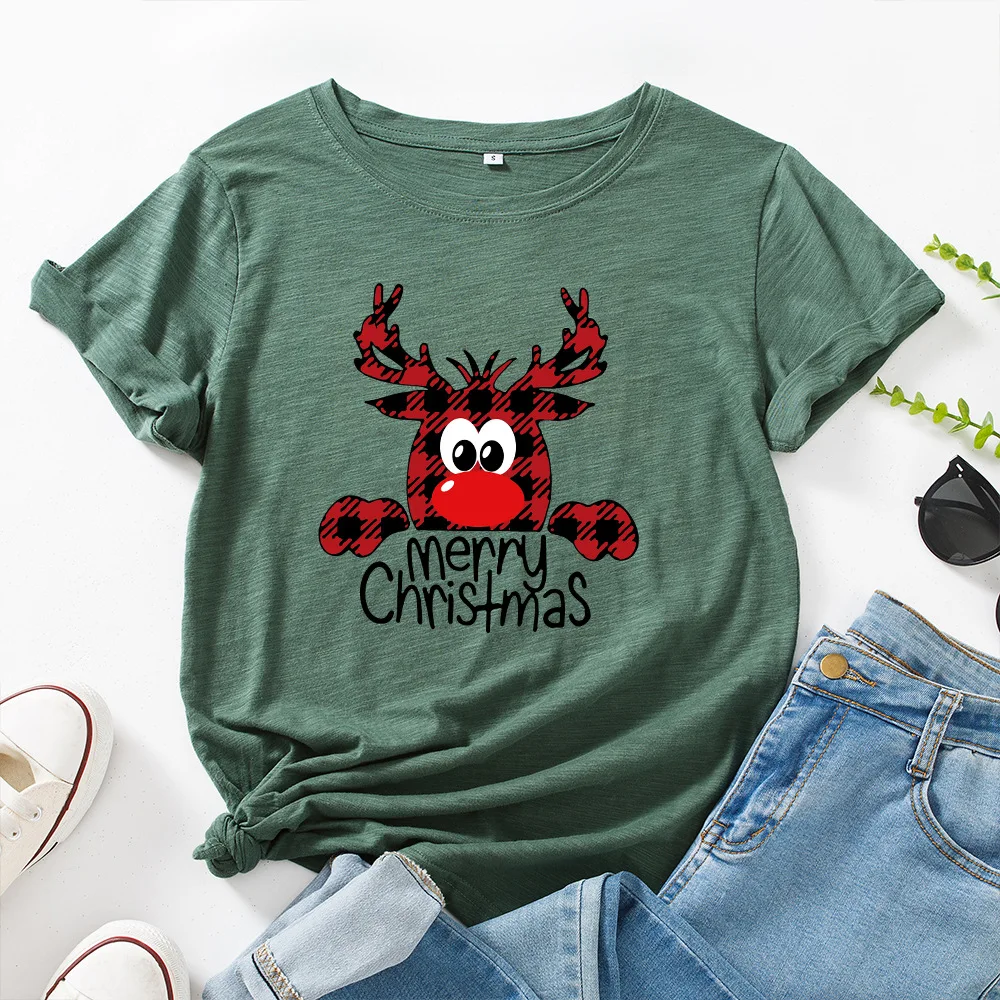 Summer T Shirt Women 100% Cotton Cartoon Christmas Deer Print Oversized Female Tshirt Casual Tops Graphic Tee Harajuku Shirt
Summer T Shirt Women 100% Cotton Cartoon Christmas Deer Print Oversized Female Tshirt Casual Tops Graphic Tee Harajuku Shirt