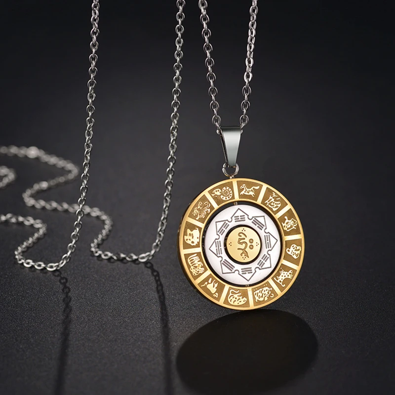Dropshipping Gold Stainless Steel Rotatable Chinese Zodiac Palaces Bagua Pendant Constellation Amulet Necklace Jewelry Gift 
Dropshipping Gold Stainless Steel Rotatable Chinese Zodiac Palaces Bagua Pendant Constellation Amulet Necklace Jewelry Gift