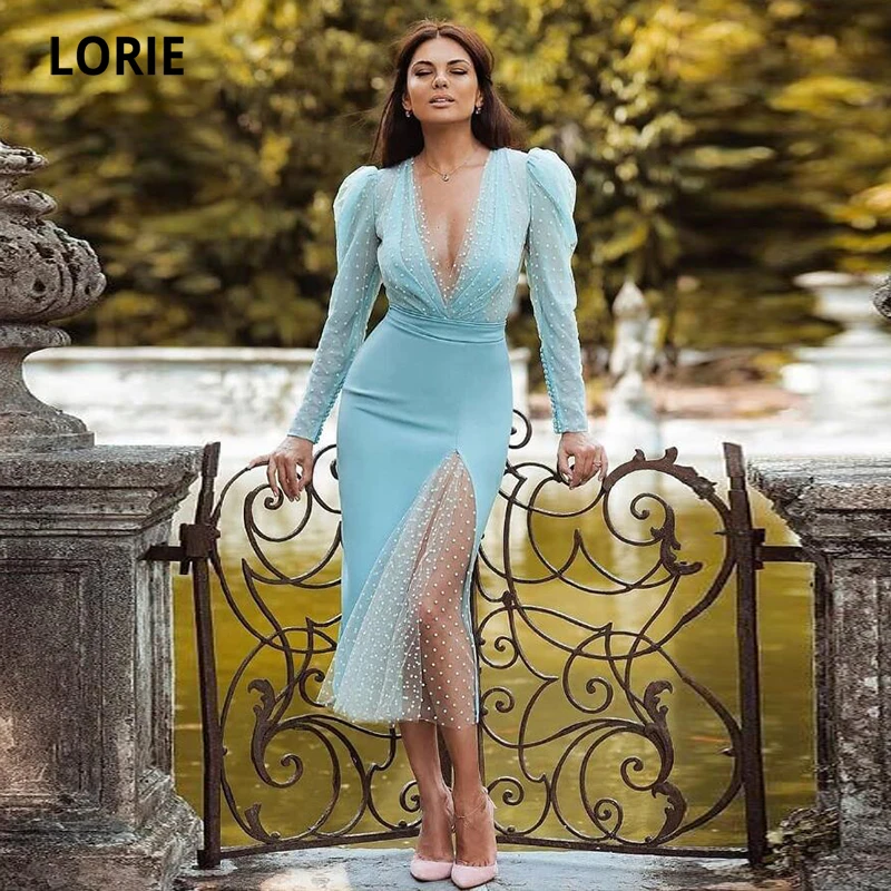 LORIE Vintage Prom Dresses V-Neck Long Sleeves Side Split Tea Length Polka Dot Chiffon Party Evening Gown Graduation Dresses
LORIE Vintage Prom Dresses V-Neck Long Sleeves Side Split Tea Length Polka Dot Chiffon Party Evening Gown Graduation Dresses