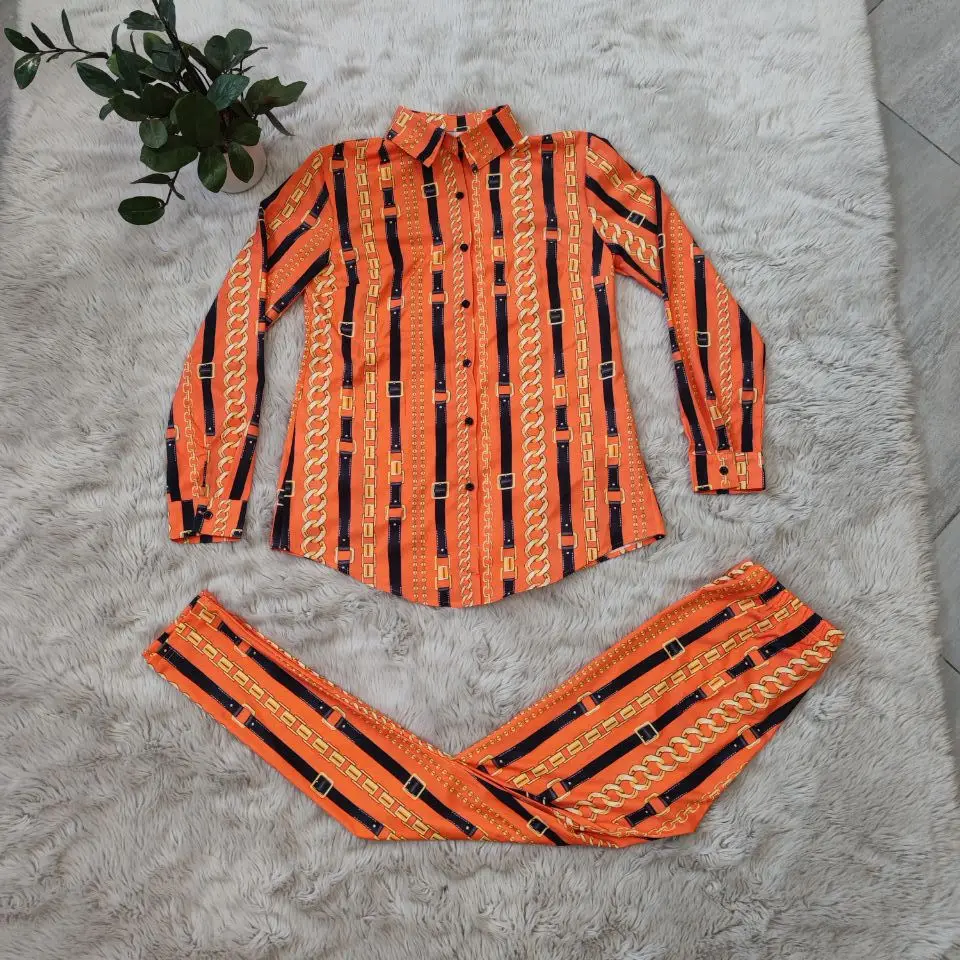 Women Colorful Printing Clubwear Two Piece Sets Hot Selling Skinny Pencil Pants Turn-down Collar Single-Breasted Shirt Outfits 
Women Colorful Printing Clubwear Two Piece Sets Hot Selling Skinny Pencil Pants Turn-down Collar Single-Breasted Shirt Outfits