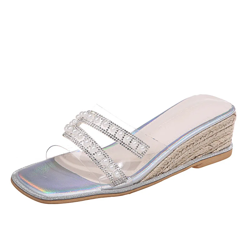 Women Sandals Soft Sandals Women's Pearl Rhinestones Open Toe Wedges Women Transparent Heel Sandals Slippers Zapatos De Mujer
Women Sandals Soft Sandals Women's Pearl Rhinestones Open Toe Wedges Women Transparent Heel Sandals Slippers Zapatos De Mujer