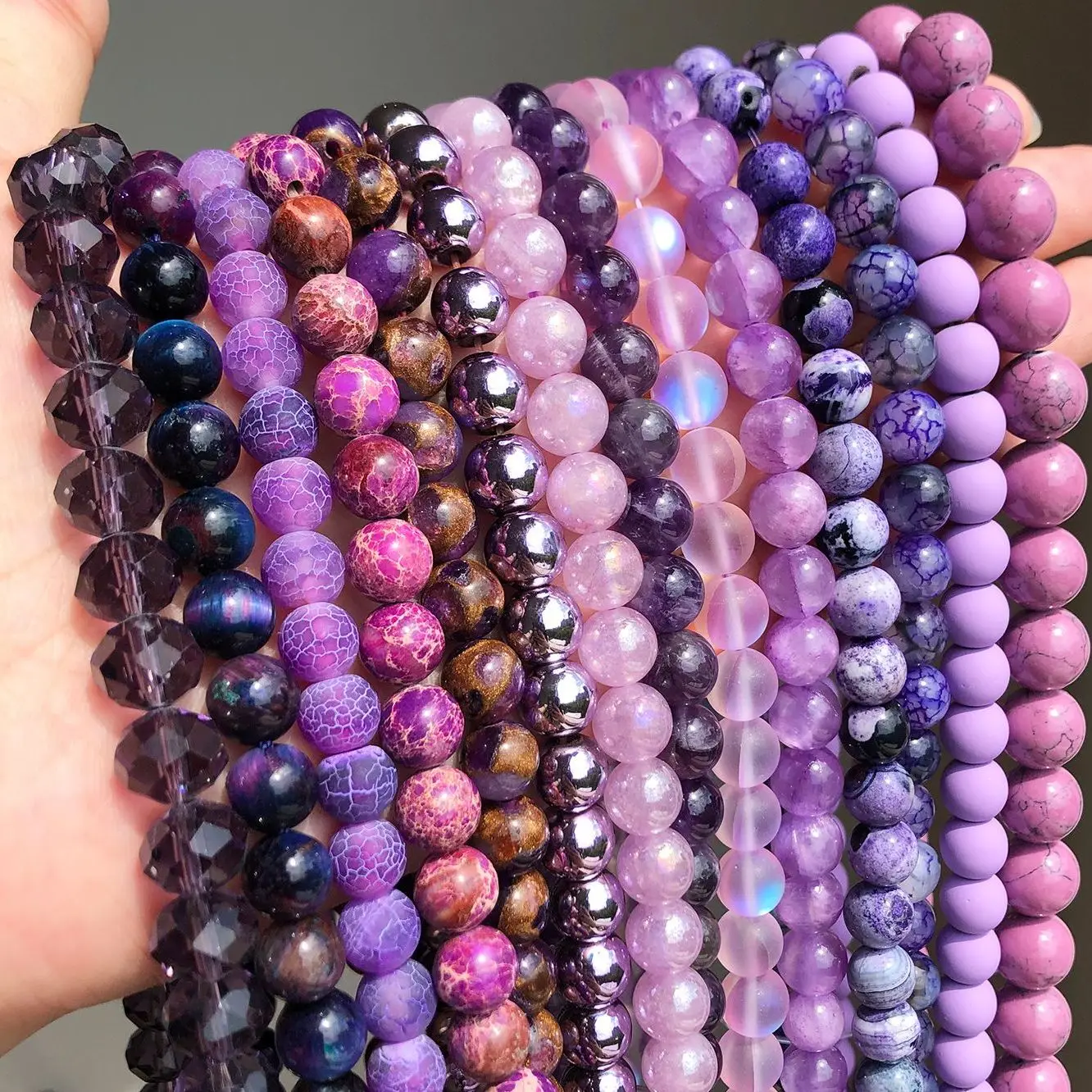 

4-12mm Natural Stones Purple Tiger Eye Crystal Amethysts Howlite Jades Round Loose Charms Beads for Jewelry Making DIY Bracelet