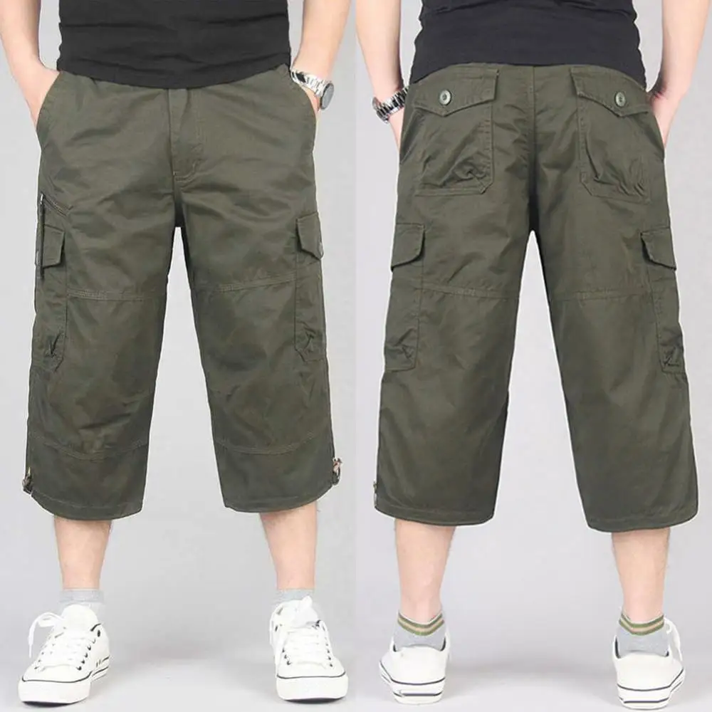 

Шорты-карго мужские хлопковые, длинные брюки-Капри в стиле милитари, с множеством карманов, модные бриджи, укороченные штаны, повседневные, ...