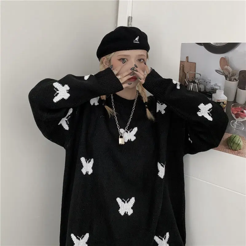 High Street Dark Round Neck Butterfly Warm Korean Knitted Pullover Junk Punk Harajuku Pattern Pure Color Sweater Women's Loose
High Street Dark Round Neck Butterfly Warm Korean Knitted Pullover Junk Punk Harajuku Pattern Pure Color Sweater Women's Loose