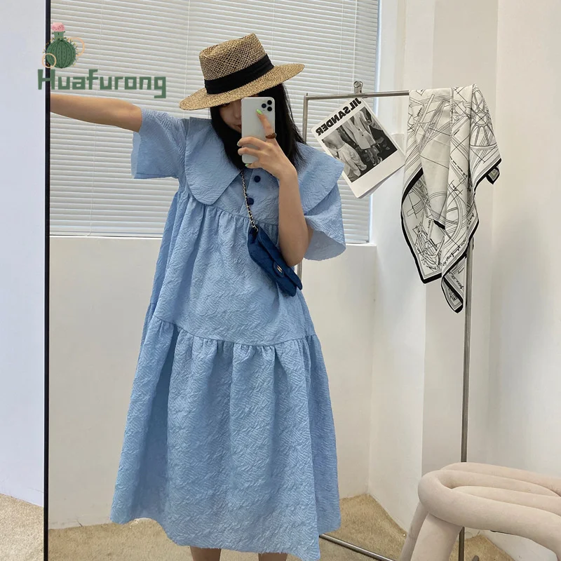 2021 Summer Women's Loose Maxi Dress 3D A-line New Dress Female Korean Blue Doll Collar Dresses
2021 Summer Women's Loose Maxi Dress 3D A-line New Dress Female Korean Blue Doll Collar Dresses