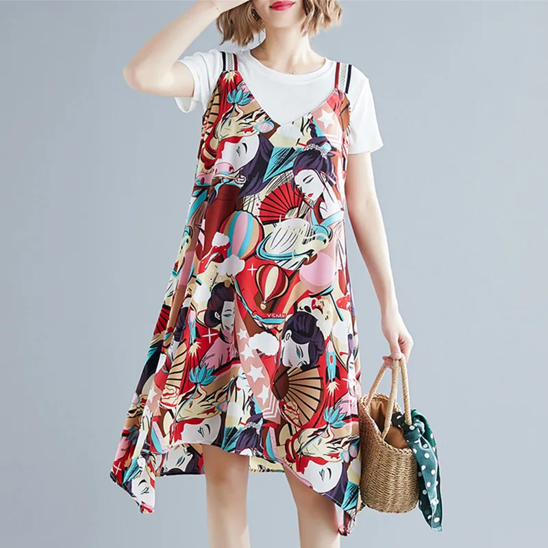 UHYTGF Plus Size Summer Two Piece Set Women Short-sleeve T-shirt Tops Print suspender chiffon dress Fashion Casual 2 Piece Set 1
UHYTGF Plus Size Summer Two Piece Set Women Short-sleeve T-shirt Tops Print suspender chiffon dress Fashion Casual 2 Piece Set 1