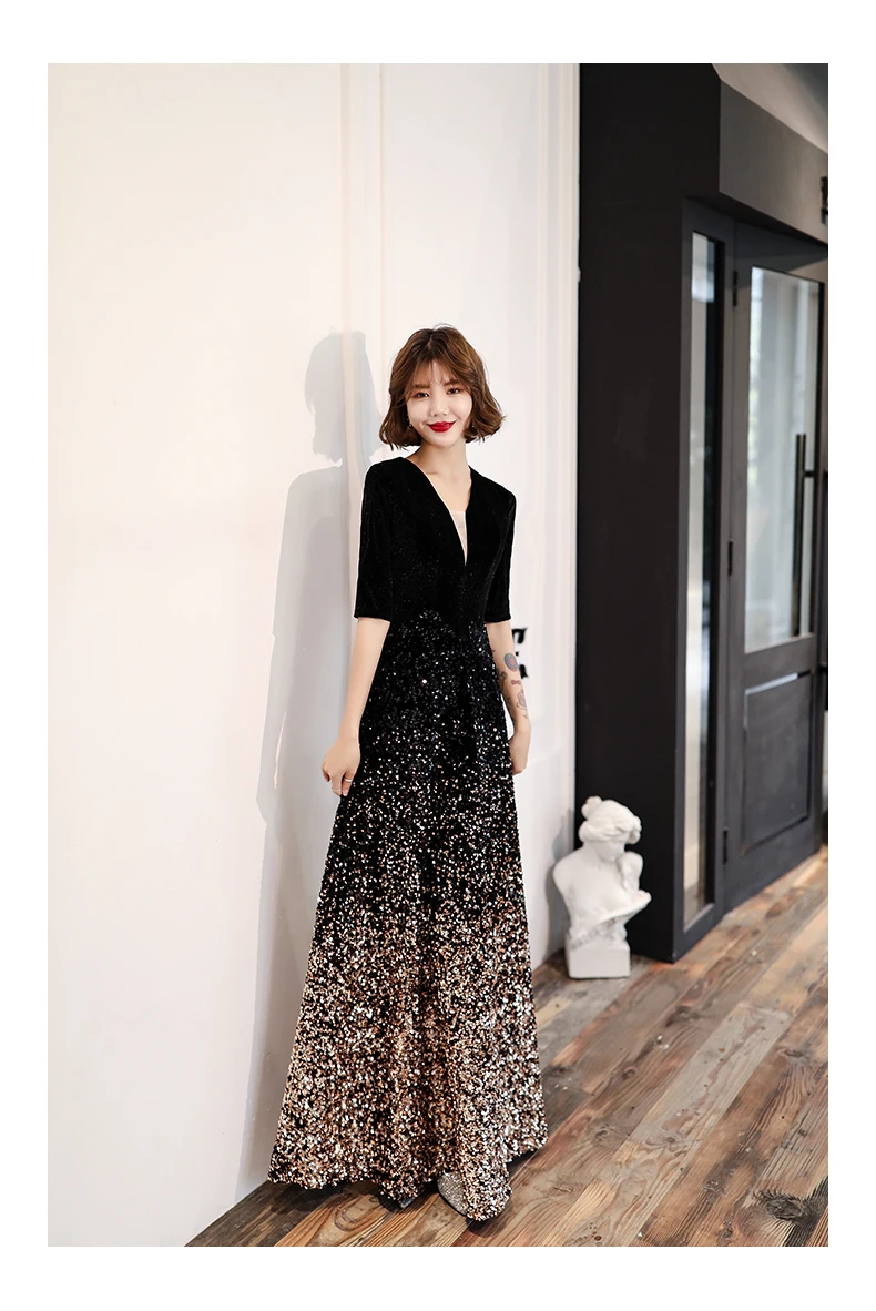 Sequins Lace Evening Dresses Velour Half Sleeves Deep V Prom Dress Evening Gowns Party Dress Robe de soiree
Sequins Lace Evening Dresses Velour Half Sleeves Deep V Prom Dress Evening Gowns Party Dress Robe de soiree