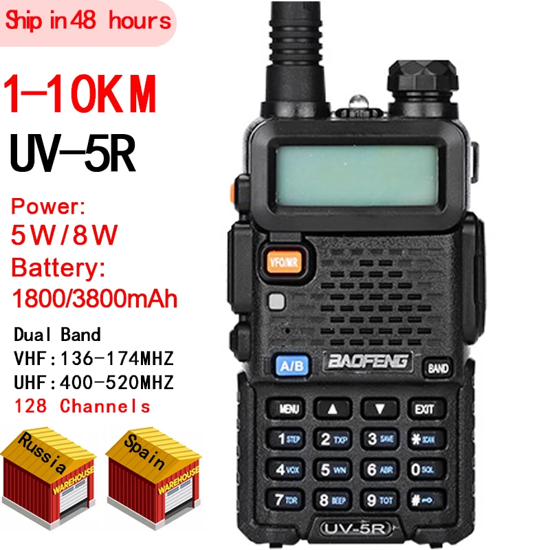 

1pcs Walkie Talkie Baofeng uv-5r 5W/8W 1800/3800mAh battery Two Way radio CB radio communicador for ham raido Baofeng uv 5r