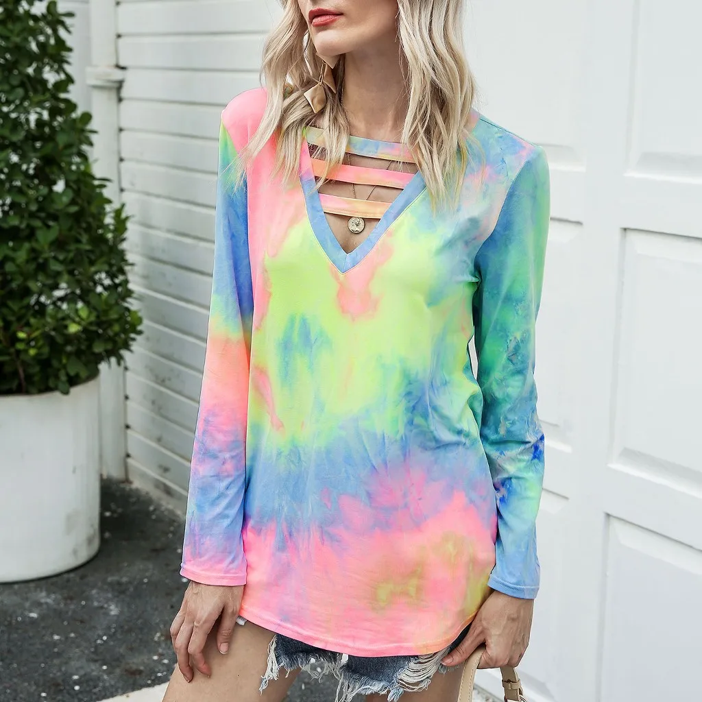 CHAMSGEND Women T-Shirt V Neck Tie-dye Printing Long Sleeve Tops Spring Casual Loose Ladies Tee Shirt Femme Womens Clothing F729
CHAMSGEND Women T-Shirt V Neck Tie-dye Printing Long Sleeve Tops Spring Casual Loose Ladies Tee Shirt Femme Womens Clothing F729