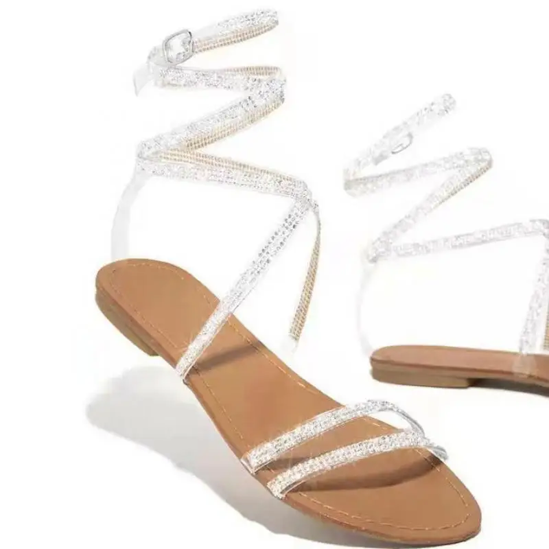 2021 Summer Ladies Sandals Transparent With Shining Water Drill Flat Rubber Sole Cross Ankle Buckle Luxury Sexy Ladies Shoes
2021 Summer Ladies Sandals Transparent With Shining Water Drill Flat Rubber Sole Cross Ankle Buckle Luxury Sexy Ladies Shoes