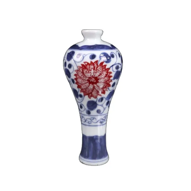

China Old Porcelain Blue And White Underglaze Red Lotus Vase