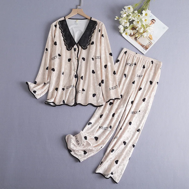 Women Pajamas Set Lounge Wear Velvet Print Sleepwear Casual 2 Pieces Shirt&Pants Soft Intimate Lingerie Velour Homewear
Women Pajamas Set Lounge Wear Velvet Print Sleepwear Casual 2 Pieces Shirt&Pants Soft Intimate Lingerie Velour Homewear