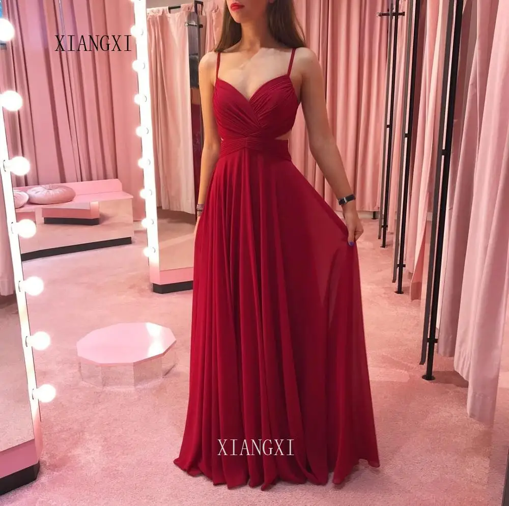 Red Evening Dresses Chiffon A-Line Spaghetti Strap Pleat Long Evening Dress Backless Floor Length Formal Gowns Party Dress Vesti
Red Evening Dresses Chiffon A-Line Spaghetti Strap Pleat Long Evening Dress Backless Floor Length Formal Gowns Party Dress Vesti