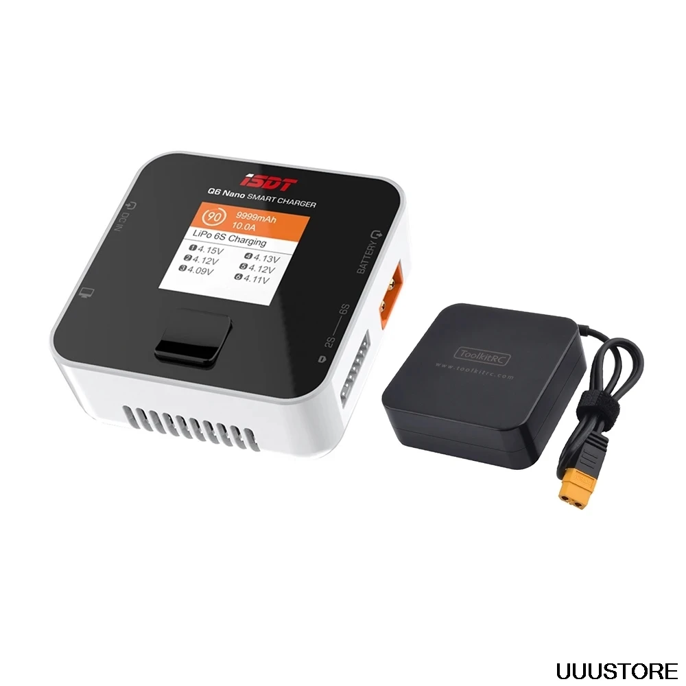 Зарядное устройство ISDT Q6 Nano BattGo 200 Вт 8A Lipo, белый цвет с блоком питания ToolkitRC EU
Зарядное устройство ISDT Q6 Nano BattGo 200 Вт 8A Lipo, белый цвет с блоком питания ToolkitRC EU