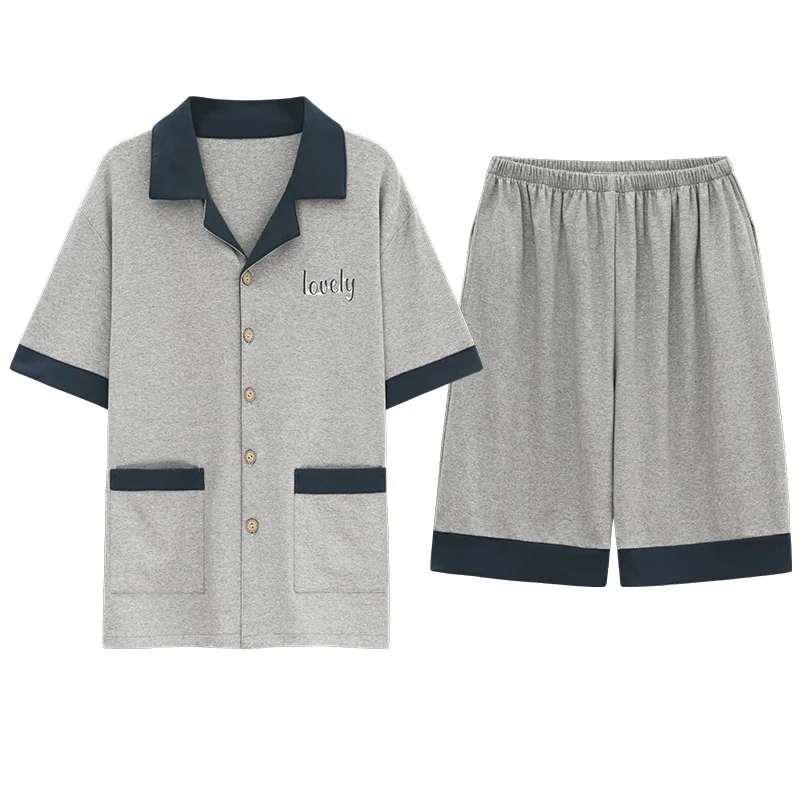 Summer men's cotton pajamas, short-sleeved home service suits, cardigan lapel, simple and fashionable European and American West
Summer men's cotton pajamas, short-sleeved home service suits, cardigan lapel, simple and fashionable European and American West