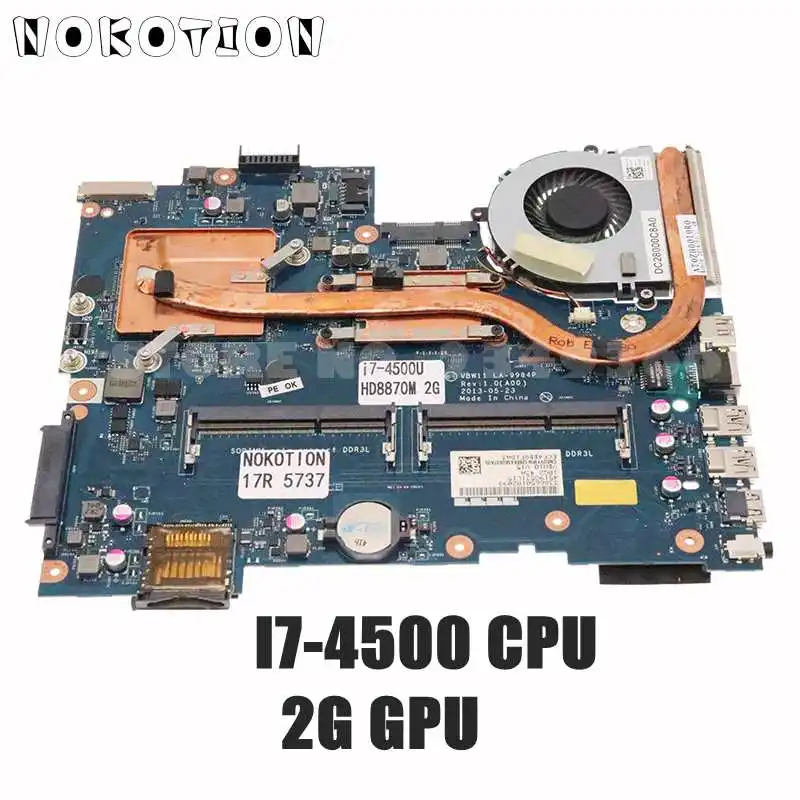 NOKOTION VBW11 LA-9984P 0DYFMW для Dell Inspiron 17R 5737 материнская плата ноутбука SR16Z I7-4500U CPU 2GB GPU +
