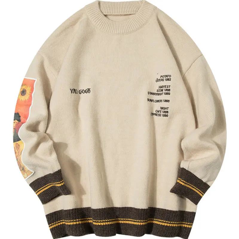2021 Men Hip Hop Sweater Pullover Streetwear Van Gogh Painting Embroidery Knitted Sweater Retro Vintage Autumn Sweaters Cotton
2021 Men Hip Hop Sweater Pullover Streetwear Van Gogh Painting Embroidery Knitted Sweater Retro Vintage Autumn Sweaters Cotton