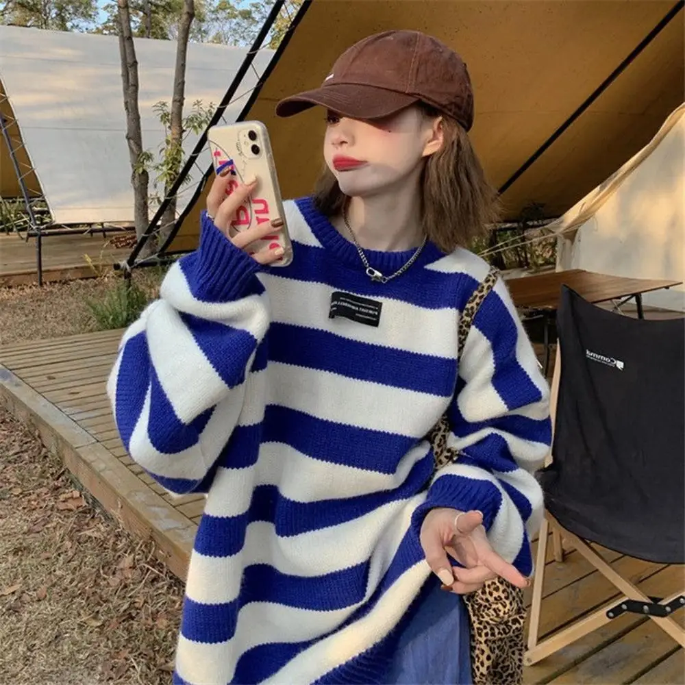 Sweater Women Pullover Stripe Autumn Winter Clothes Korean Version Long Sleeve Keep Warm Loose Popularity Elegant External Wear 
Sweater Women Pullover Stripe Autumn Winter Clothes Korean Version Long Sleeve Keep Warm Loose Popularity Elegant External Wear