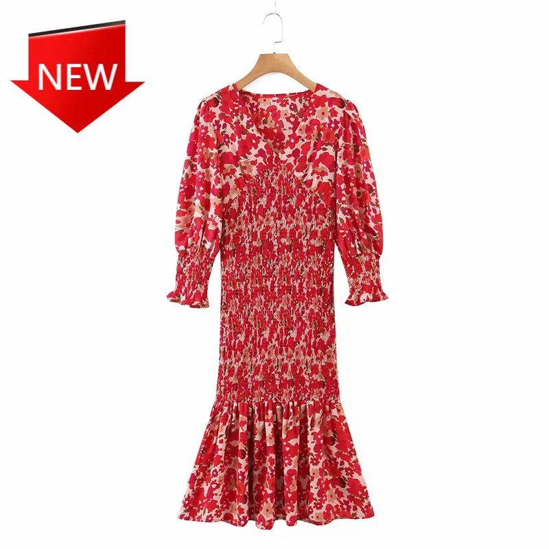 Женское платье с V-образным вырезом, длинным рукавом-фонариком и высокой талией
Женское платье с V-образным вырезом, длинным рукавом-фонариком и высокой талией