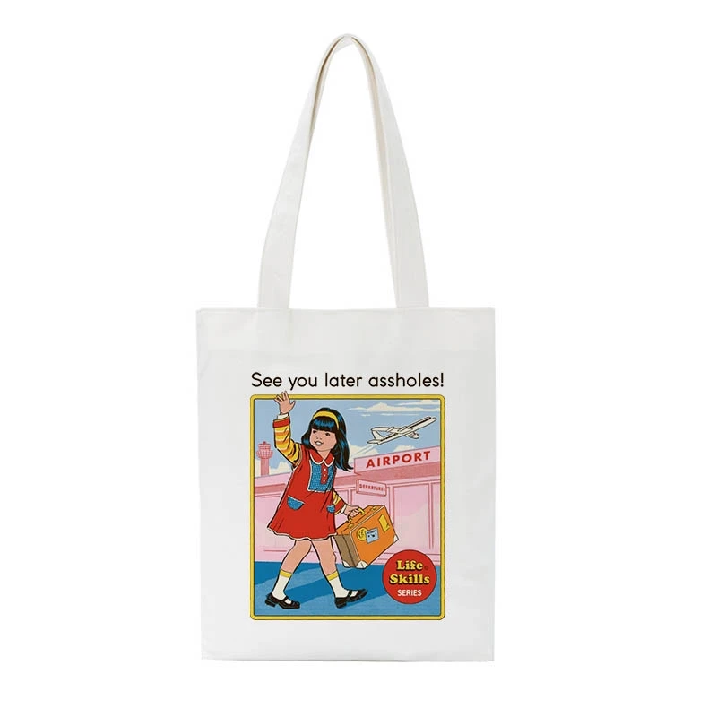 See You Later Assholes Pattern Print Vintage Harajuku casual female canvas shoulder bag fun cartoon summer Ulzzang Shopping bags
See You Later Assholes Pattern Print Vintage Harajuku casual female canvas shoulder bag fun cartoon summer Ulzzang Shopping bags