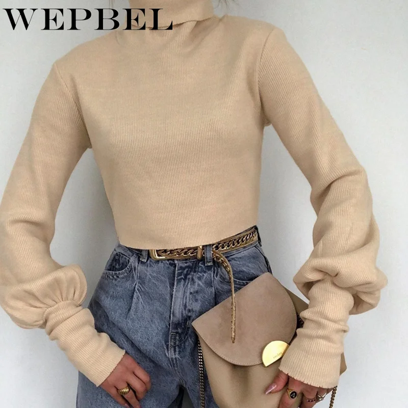 

WEPBEL женский осенне-зимний элегантный облегающий вязаный пуловер, топ, свитер, нижняя рубашка, женская трикотажная водолазка с буффами на ру...