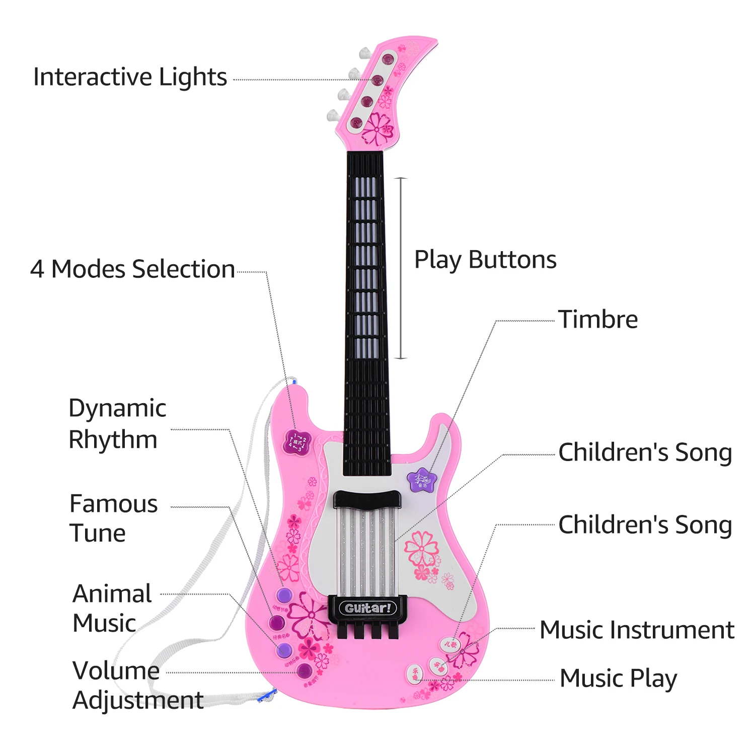 Kids Little Guitar with Rhythm Lights and Sounds Fun Educational Musical Instruments Electric Toy for Toddlers Children | Спорт и