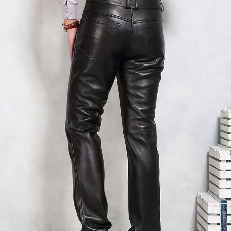 Business Sheepskin Long Pants Men Winter Fleece Lining Warm Black Motorcycle Trousers Straight Leg Real Leather Pantalon Homme
Business Sheepskin Long Pants Men Winter Fleece Lining Warm Black Motorcycle Trousers Straight Leg Real Leather Pantalon Homme
