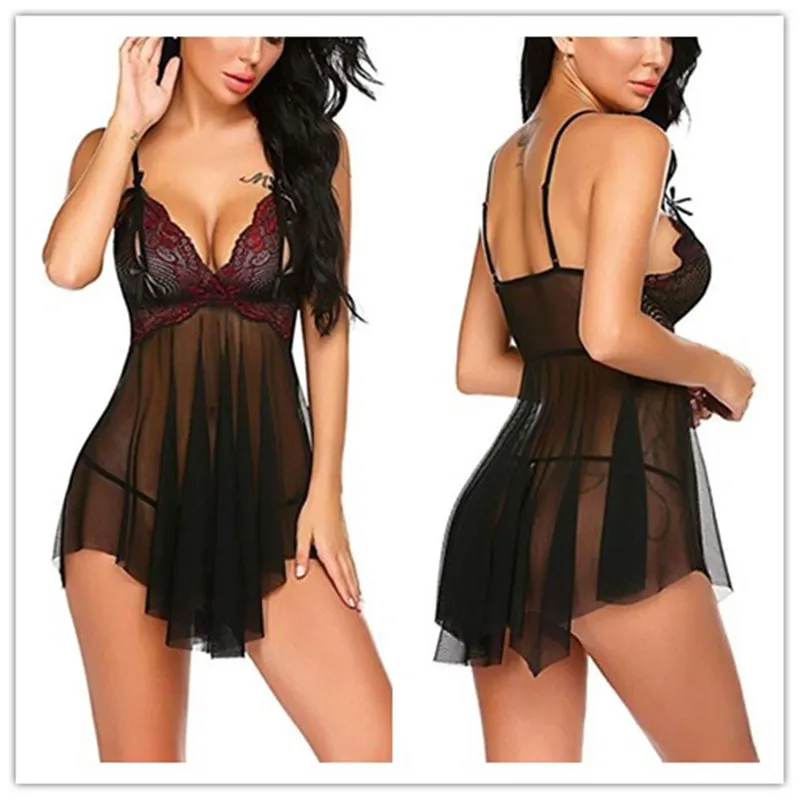 

Women See-through Sexy Nightdress Teddy Lingere Lace Sling Dress Hot Erotic Apparel Temptation Flirting Babydoll Clothes