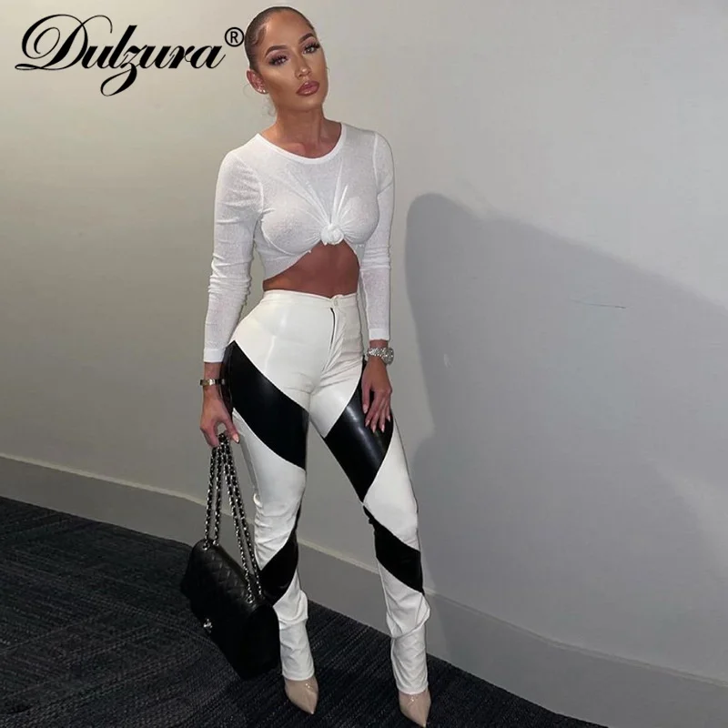 Dulzura Pu Faux Leather Patchwork High Waist Pants Skinny Sexy Streetwear Fashion Pencil Pants Women 2021 Autumn Winter Trousers
Dulzura Pu Faux Leather Patchwork High Waist Pants Skinny Sexy Streetwear Fashion Pencil Pants Women 2021 Autumn Winter Trousers